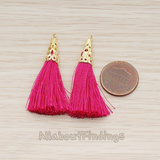 PD.1257-02 // Silk Gold Plated Textured Corn Top Longer Tassel Pendant, 2 Pc