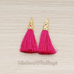 PD.1257-02 // Silk Gold Plated Textured Corn Top Longer Tassel Pendant, 2 Pc