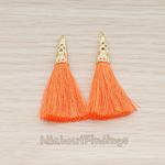 PD.1257-02 // Silk Gold Plated Textured Corn Top Longer Tassel Pendant, 2 Pc