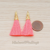 PD.1257-02 // Silk Gold Plated Textured Corn Top Longer Tassel Pendant, 2 Pc