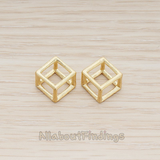 PD.1291-01 // 3D Drawing Brushed Cube Pendant, 2Pc