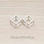 PD.1291-01 // 3D Drawing Brushed Cube Pendant, 2Pc