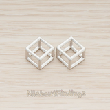 PD.1291-01 // 3D Drawing Brushed Cube Pendant, 2Pc