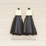 PD.1382 // Synthetic Leather Textured Cube Cab Tassel Pendant, 2 Pc