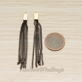 PD.1453 // Flat Cable Chain Rectangle Cap Top Tassel Pendant, 2 Pc