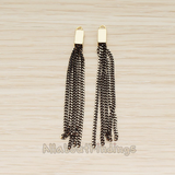 PD.1453 // Flat Cable Chain Rectangle Cap Top Tassel Pendant, 2 Pc