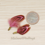 PD.1495-01 // Two Tone Fluffy Artificiality Fan Feather Charm Pendant, 2 Pc