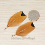 PD.1495-05 // Light Brown and Black Tip Colored Artificiality Wild Bird Feather Pendant, 2 Pc