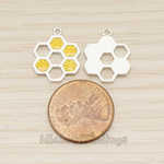 PD.1546 // Yellow Jewelry Epoxy Covered Multi Hexagon Bee Honeycomb Pendant, 2 Pc