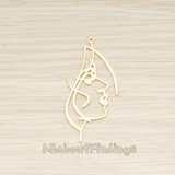 PD.1729 // Animated Side Lady Face Silhouette Drawing Pendant, 2 Pc