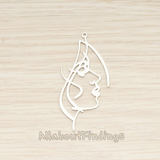 PD.1729 // Animated Side Lady Face Silhouette Drawing Pendant, 2 Pc