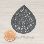 PD.229-02 // Black Coated Filigree Teardrop Pendant, 2 Pc