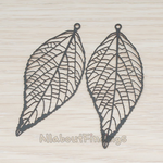 PD.243 // Pressed Filigree Vein Leaf Pendant,, 2 Pc