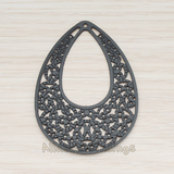 PD.251 // Black Coated Filigree Floral Egg Teardrop Pendant, 2 Pc