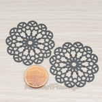 PD.287 // Black Coated Round Flower Filigree Pendant, 2 Pc