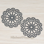 PD.287 // Black Coated Round Flower Filigree Pendant, 2 Pc