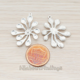 [Clearance]PD.362-MR // Matte Original Rhodium Plated Rounded Petal Flower Connector Pendant, 2 Pc