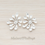 [Clearance]PD.362-MR // Matte Original Rhodium Plated Rounded Petal Flower Connector Pendant, 2 Pc