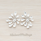 [Clearance]PD.362-MR // Matte Original Rhodium Plated Rounded Petal Flower Connector Pendant, 2 Pc