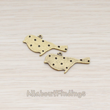 PD.399 // Antique Brass Dotted Bird Pendant, 2 Pc