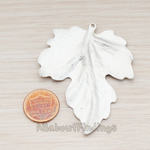 [Clearance]PD.401-MR // Matte Original Rhodium Plated Large Leaf Pendant, 2 Pc