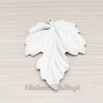 [Clearance]PD.401-MR // Matte Original Rhodium Plated Large Leaf Pendant, 2 Pc