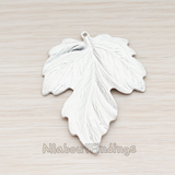 [Clearance]PD.401-MR // Matte Original Rhodium Plated Large Leaf Pendant, 2 Pc