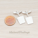 [Clearance]PD.492-MR // Matte Original Rhodium Plated Flower Pot Pendant, 2 Pc