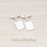 [Clearance]PD.492-MR // Matte Original Rhodium Plated Flower Pot Pendant, 2 Pc