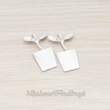 [Clearance]PD.492-MR // Matte Original Rhodium Plated Flower Pot Pendant, 2 Pc