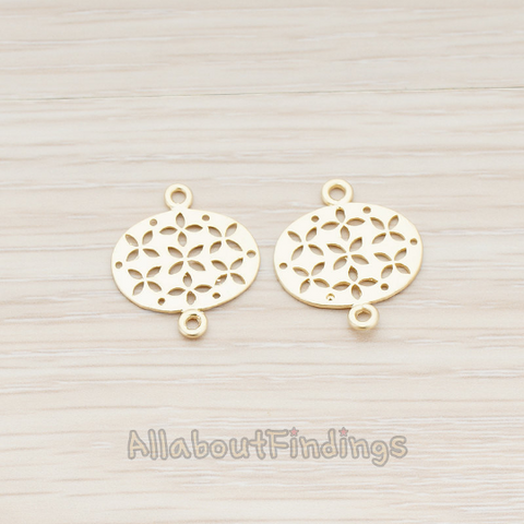 PD.522 // Oval Flower Textured Connector Pendant, 2 Pc