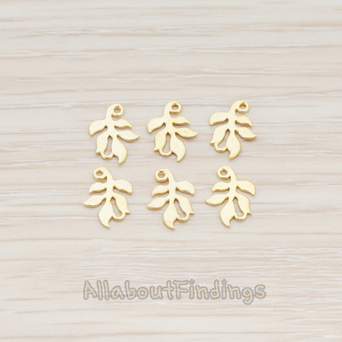 PD.523-01 // Small Leaf Charm Connector Pendant, 6 Pc