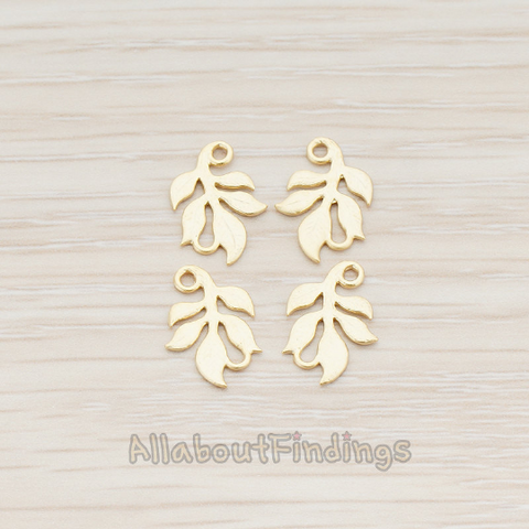 PD.523-02 // Large Leaf Charm Connector Pendant, 6 Pc