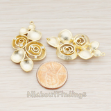 PD.550-01 // Clear Crystal Cubic Zirconia Setting Abstract Rose Bouquet Connector Pendant, 2 Pc