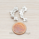 PD.671 // Clear Crystal Cubic Zirconia Setting Curved Different Flowers Pendant, 2 Pc