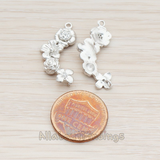 PD.671 // Clear Crystal Cubic Zirconia Setting Curved Different Flowers Pendant, 2 Pc
