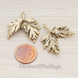 PD.691 // Antique Gold Plated Antique Leaf Pendant, 2 Pc