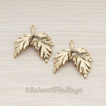 PD.691 // Antique Gold Plated Antique Leaf Pendant, 2 Pc