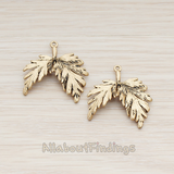 PD.691 // Antique Gold Plated Antique Leaf Pendant, 2 Pc