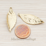 PD.692 // Antique Gold Plated Antique Oval Leaf Pendant, 2 Pc