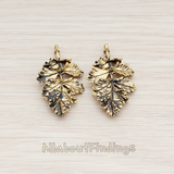 PD.695 // Antique Gold Plated Antique Dried Leaf Pendant, 2 Pc