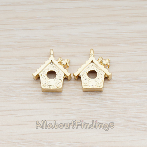 PD.776 // Bird on Bird House Pendant, 2 Pc