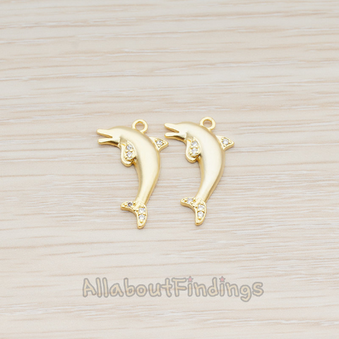 PD.856 // Clear Crystal Cubic Zirconia Setting dolphin Pendant, 2 Pc