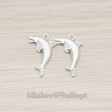 PD.856 // Clear Crystal Cubic Zirconia Setting dolphin Pendant, 2 Pc