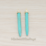 PD.944 // Pre-Made Wire Wrapped Spike Turquoise Pendant, 2 Pc