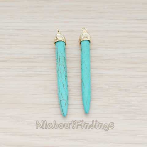 PD.944 // Pre-Made Wire Wrapped Spike Turquoise Pendant, 2 Pc