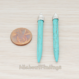 PD.944 // Pre-Made Wire Wrapped Spike Turquoise Pendant, 2 Pc