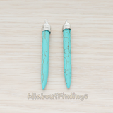 PD.944 // Pre-Made Wire Wrapped Spike Turquoise Pendant, 2 Pc