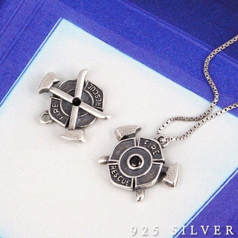 SPD.0062// 925 Silver Antique Fire Rescue Pendant, 1pc / PO304