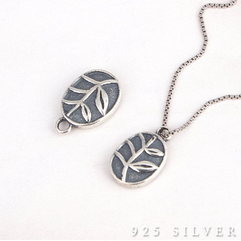 SPD.0053 // 925 Silver Antique Oval Leaf Pendant, 1pc / PO314